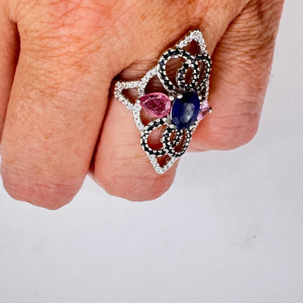 Vintage Blue Sapphire Ring: 925 Sterling Silver