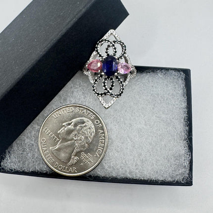 Vintage Blue Sapphire Ring: 925 Sterling Silver