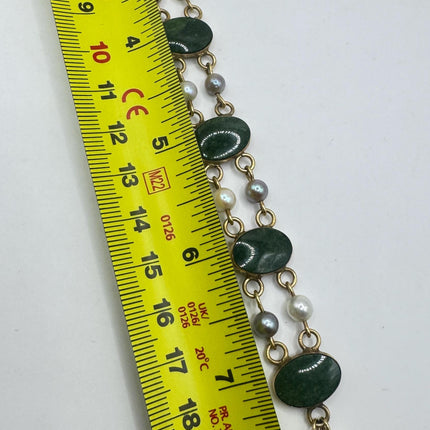 Green Jade Bracelet, Gold Filled Vintage Style (Dainty, Stackable)