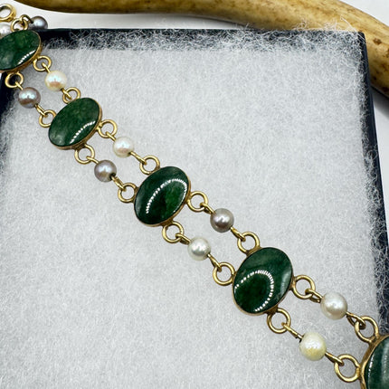 Green Jade Bracelet, Gold Filled Vintage Style (Dainty, Stackable)