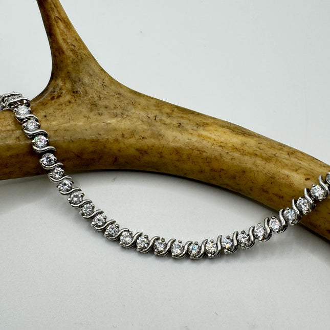 Vintage Cubic Zirconia Tennis Bracelet: 925 Sterling Silver Minimalist Gemstone