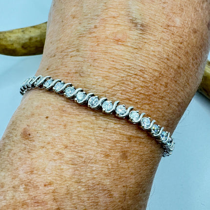 Vintage Cubic Zirconia Tennis Bracelet: 925 Sterling Silver Minimalist Gemstone