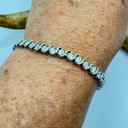 Vintage Cubic Zirconia Tennis Bracelet: 925 Sterling Silver Minimalist Gemstone