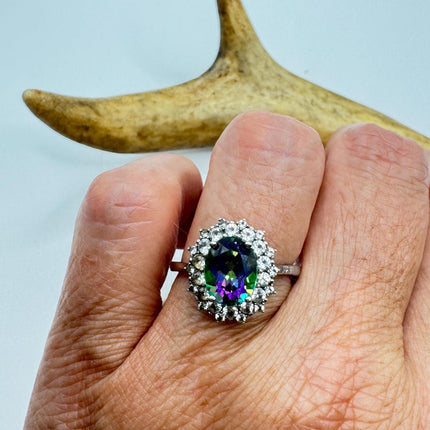 Vintage Mystic Blue Topaz Ring: Sterling Silver Engagement Promise