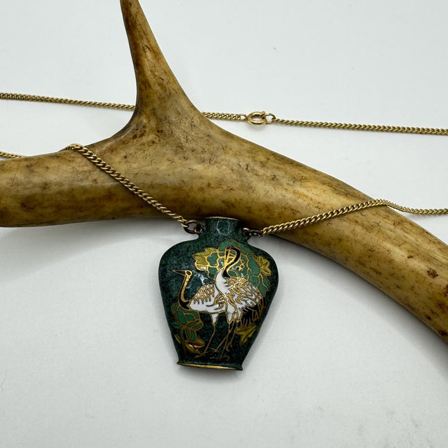 Vintage Green cloisonné enamel vase Deco Choker Necklace - Golden Bronze
