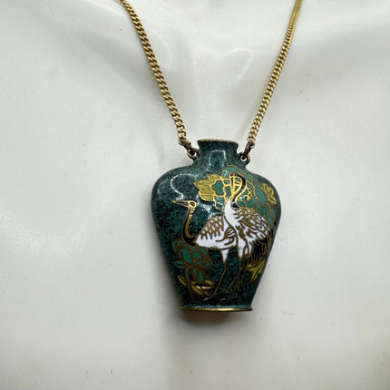 Vintage Green cloisonné enamel vase Deco Choker Necklace - Golden Bronze