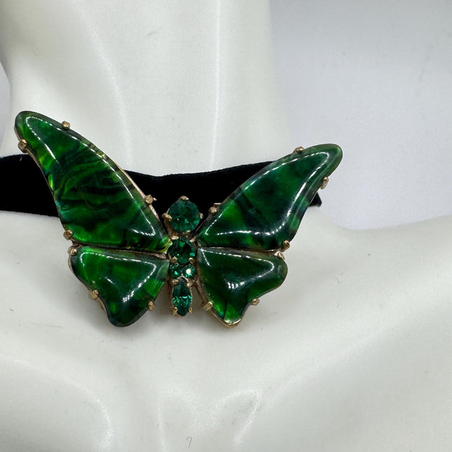 Vintage Green Abalone Butterfly Brooch Pin