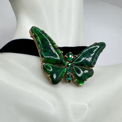 Vintage Green Abalone Butterfly Brooch Pin