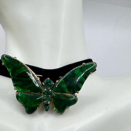 Vintage Green Abalone Butterfly Brooch Pin