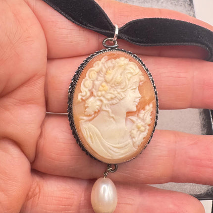 Vintage Cameo Pendant 925 Sterling silver choker