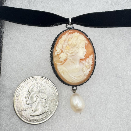 Vintage Cameo Pendant 925 Sterling silver choker