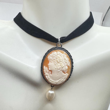 Vintage Cameo Pendant 925 Sterling silver choker