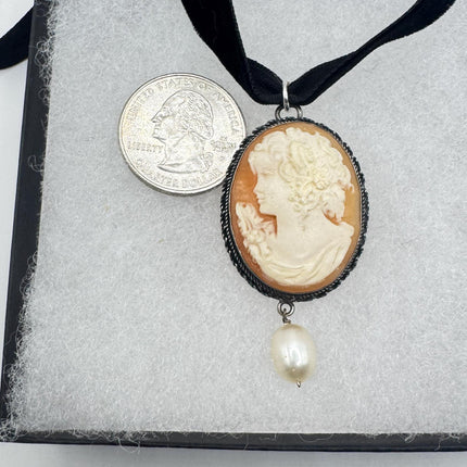 Vintage Cameo Pendant 925 Sterling silver choker