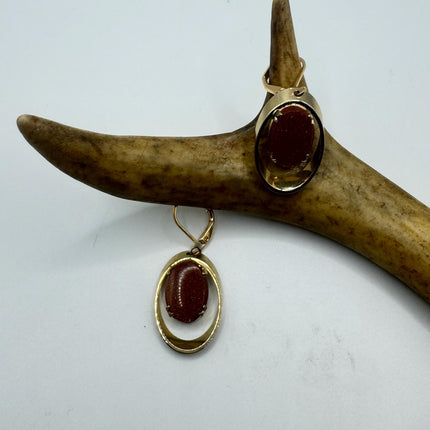 Vintage Goldstone Earrings Dangle Lever Back Gold Filled