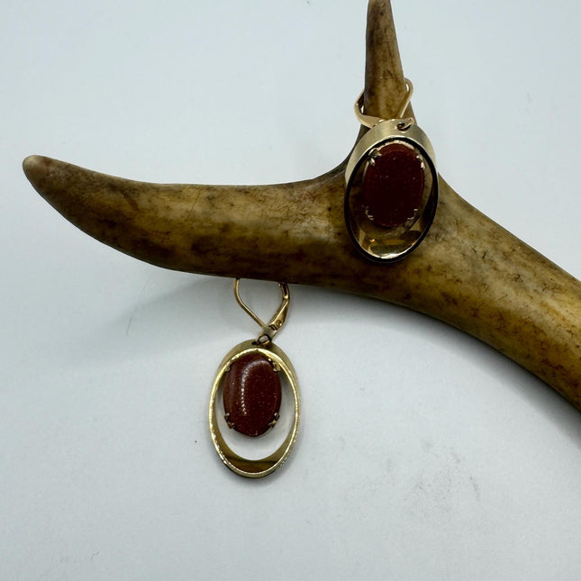 Vintage Goldstone Earrings Dangle Lever Back Gold Filled