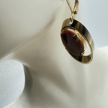 Vintage Goldstone Earrings Dangle Lever Back Gold Filled
