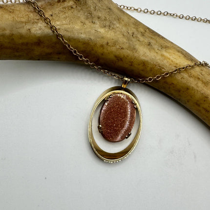Vintage Goldstone Necklace: Dainty Gold Filled Chain