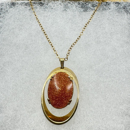 Vintage Goldstone Necklace: Dainty Gold Filled Chain