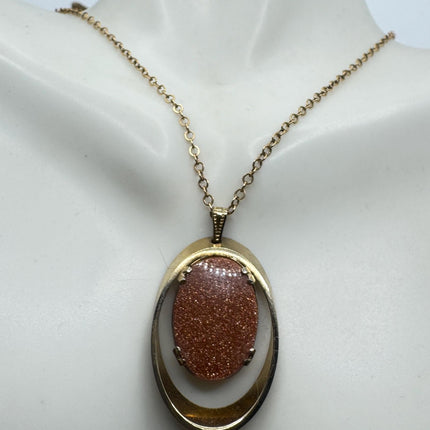 Vintage Goldstone Necklace: Dainty Gold Filled Chain
