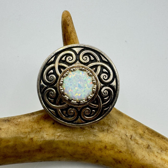 Vintage White Fire Opal 925 Sterling Silver Statement Ring