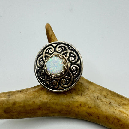 Vintage White Fire Opal 925 Sterling Silver Statement Ring