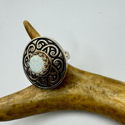 Vintage White Fire Opal 925 Sterling Silver Statement Ring