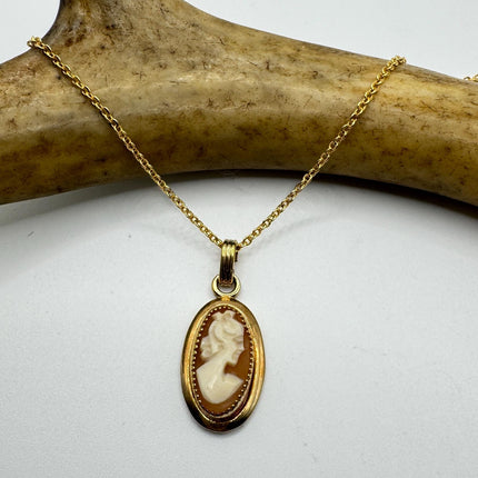Vintage Cameo Pendant Necklace: Gold Filled Charm, Delicate Chain