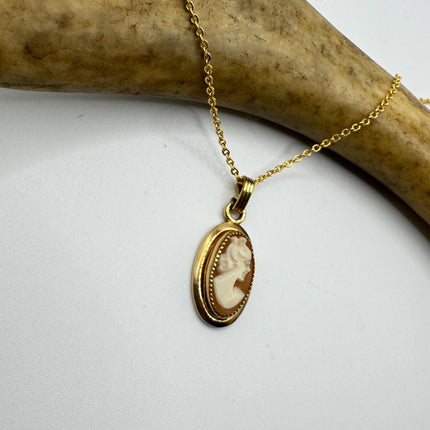 Vintage Cameo Pendant Necklace: Gold Filled Charm, Delicate Chain
