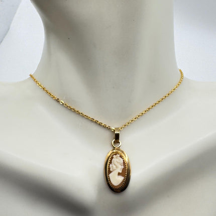 Vintage Cameo Pendant Necklace: Gold Filled Charm, Delicate Chain