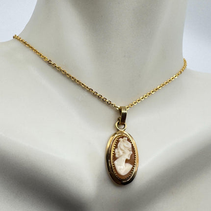 Vintage Cameo Pendant Necklace: Gold Filled Charm, Delicate Chain