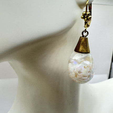Vintage White Fire Floating Opal Earrings - Gold 925 Sterling Silver
