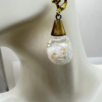 Vintage White Fire Floating Opal Earrings - Gold 925 Sterling Silver