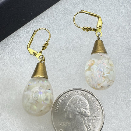 Vintage White Fire Floating Opal Earrings - Gold 925 Sterling Silver
