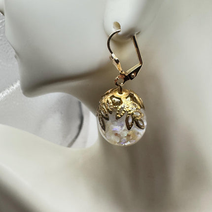 Vintage White Fire Floating Opal Earrings - Gold 925 Sterling Silver