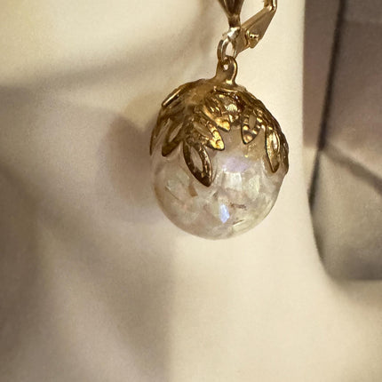 Vintage White Fire Floating Opal Earrings - Gold 925 Sterling Silver