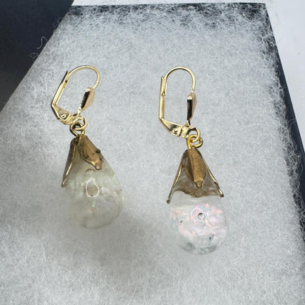Vintage White Fire Floating Opal Earrings - Gold 925 Sterling Silver