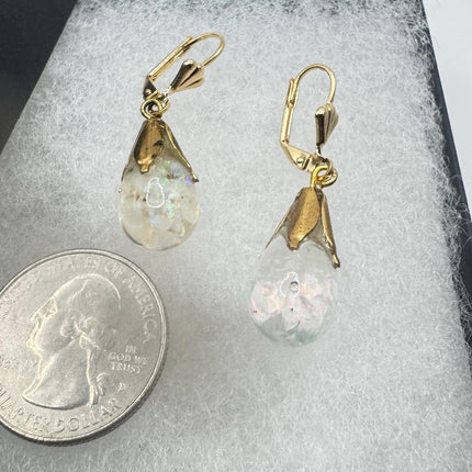 Vintage White Fire Floating Opal Earrings - Gold 925 Sterling Silver