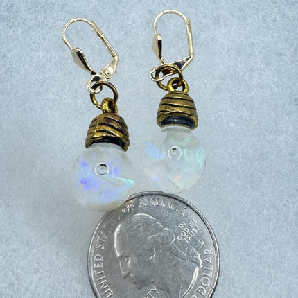 Vintage White Fire Floating Opal Earrings - Gold 925 Sterling Silver