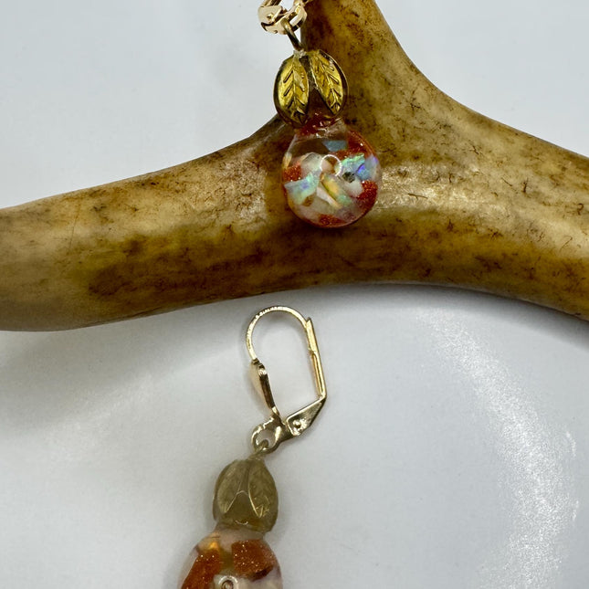 Vintage White Fire Floating Opal Goldstne Earrings - Gold 925 Sterling Silver