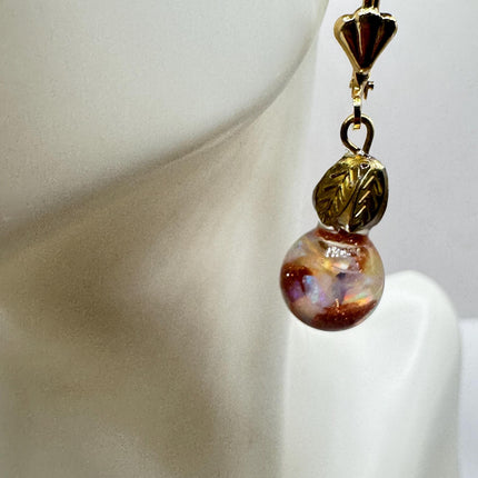 Vintage White Fire Floating Opal Goldstne Earrings - Gold 925 Sterling Silver