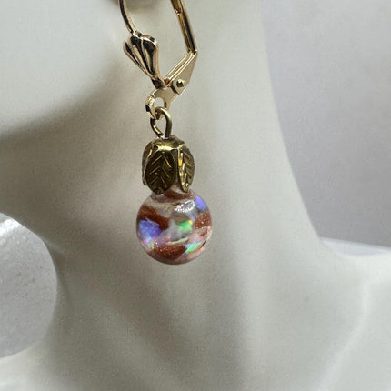 Vintage White Fire Floating Opal Goldstne Earrings - Gold 925 Sterling Silver