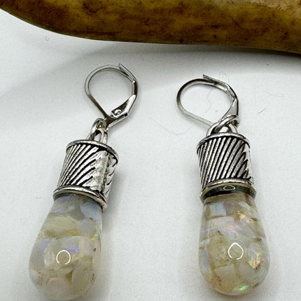 Vintage White Fire Floating Opal Earrings 925 Sterling Silver Lever backs