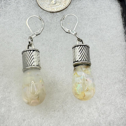Vintage White Fire Floating Opal Earrings 925 Sterling Silver Lever backs