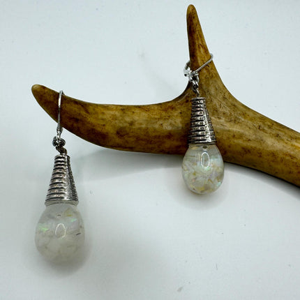 Vintage White Fire Floating Opal Earrings 925 Sterling Silver Lever backs