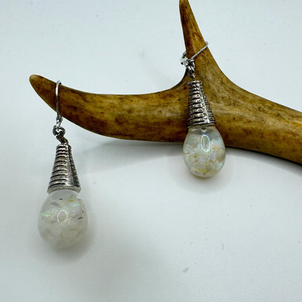 Vintage White Fire Floating Opal Earrings 925 Sterling Silver Lever backs
