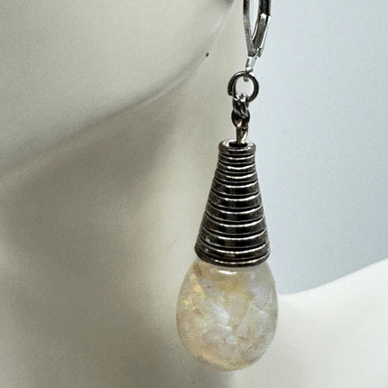 Vintage White Fire Floating Opal Earrings 925 Sterling Silver Lever backs