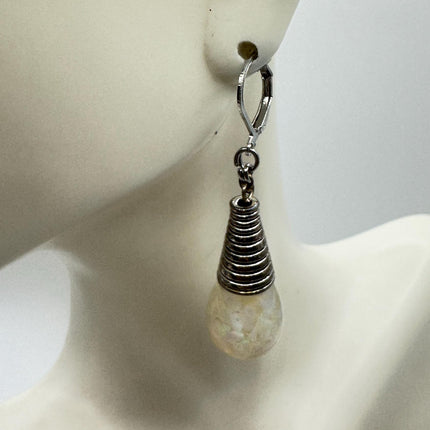 Vintage White Fire Floating Opal Earrings 925 Sterling Silver Lever backs