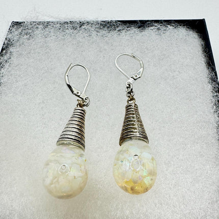 Vintage White Fire Floating Opal Earrings 925 Sterling Silver Lever backs