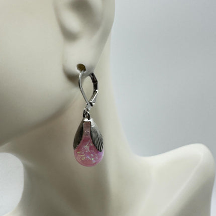 Vintage Pink Fire Floating Opal Earrings 925 Sterling Silver Lever backs