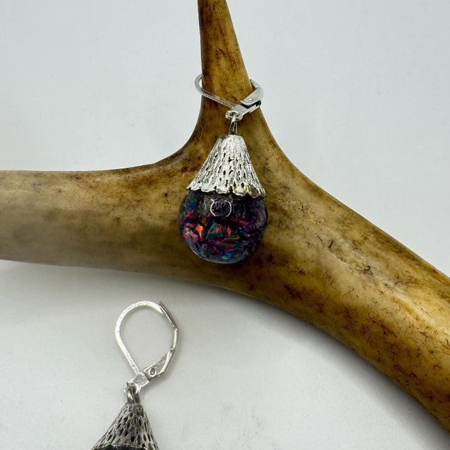 Vintage Black Fire Floating Opal Earrings 925 Sterling Silver Lever backs